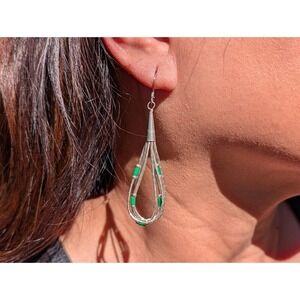 Navajo Silver & Green Multi Strand Dangle Earrings | Southwestern‎ Jewelry **